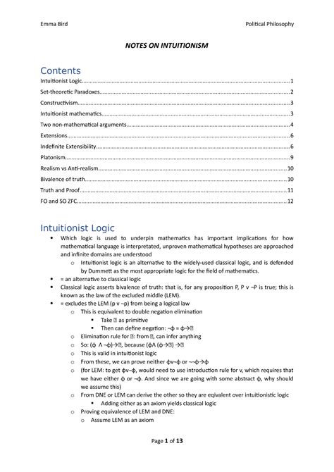 Notes on Intuitionism - NOTES ON INTUITIONISM Contents Intuitionist ...