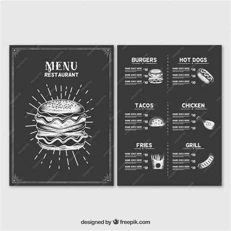 Free Vector | Burger place menu template in blackboard style