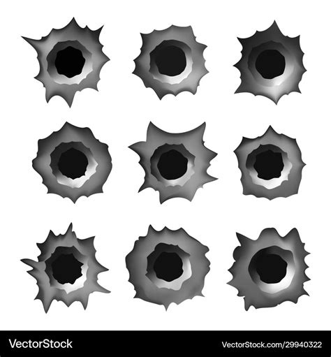 Bullet holes in metal on white Royalty Free Vector Image