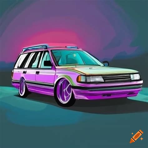 Illustration of a lowered 1988 toyota camry wagon on Craiyon