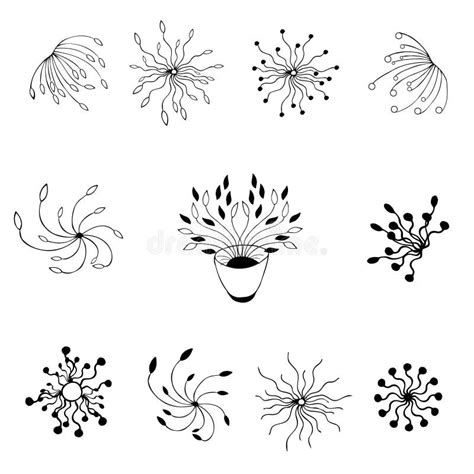 A Set of Abstract Original Flowers. Contour Drawing Stock Vector - Illustration of original ...