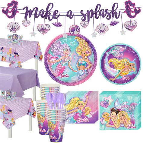 Party City Iridescent Barbie Mermaid Birthday Party Supplies for 24 Guests, Include Plates ...