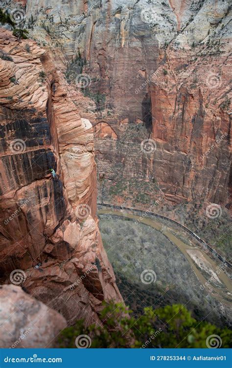 A Rock Climber Spotted in Zion National Park Stock Photo - Image of ...