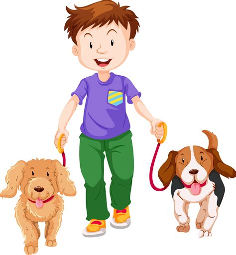 Walking Boy Cartoon Boy With Dogs Clipart Free Transparent Png | Images and Photos finder