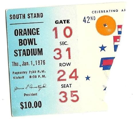 1976 Orange Bowl Game Ticket Stub Oklahoma Michigan | College bowl ...