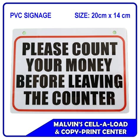 PVC SIGNAGE - PLEASE COUNT YOUR MONEY BEFORE LEAVING THE COUNTER - Size ...