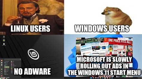 Microsoft Rolling Out Ads In Windows 11 Start Menu VS Linux - Imgflip