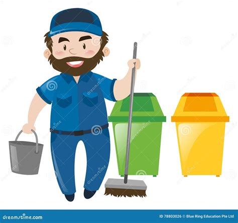 Janitor Man With Broom Cartoon Illustration | CartoonDealer.com #43438432