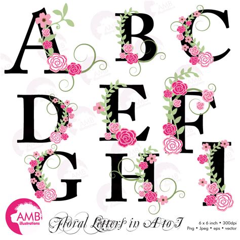 Wedding Pink Roses Letters, Florals TRIO | AMBillustrations.com