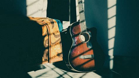 Wallpaper guitar, musical instrument, brown, dark, shadow hd, picture, image