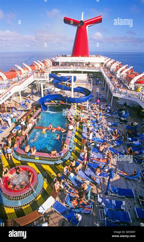 The top deck of a Carnival cruise ship underway in the Caribbean Sea ...