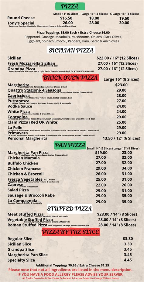 Menu | Tony's Brick Oven