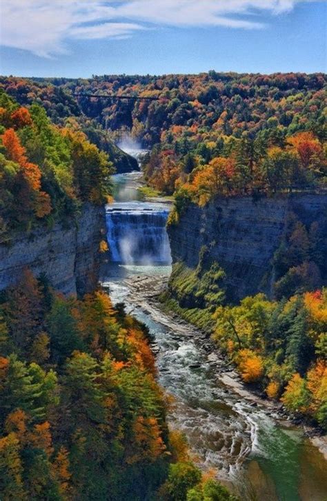 Inspiration Point - Looking up the gorge to Middle Falls in Letchworth State Park, NY ...