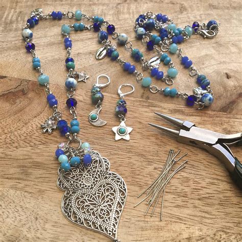 DIY Necklace Kit - Cobalt & turquoise blue long beaded necklace | Diy ...