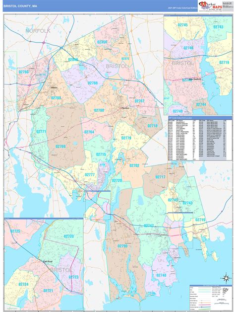 Bristol County, MA Wall Map Color Cast Style by MarketMAPS - MapSales