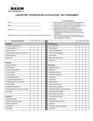 Lab Technician Skills Checklist - Fill and Sign Printable Template Online