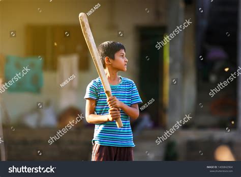 Rural Indian Child Playing Cricket Stock Photo 1400842964 | Shutterstock