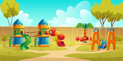 Free Vector | Kids playground in summer park with carousel