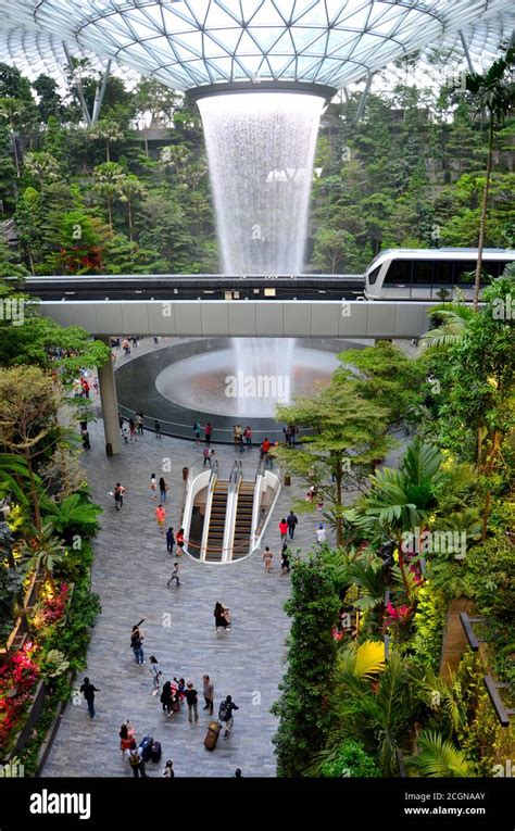 The Jewel waterfall monorail gardens and visitors Changi Airport ...