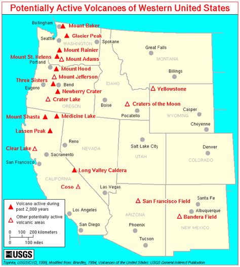 ♥ Potentially Active Volcanoes in the Western United States map