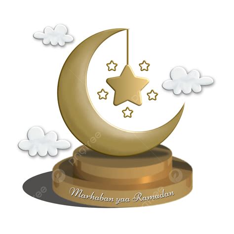 Podium PNG 3d Transparent PNG, 3d Ramadan Gold Moon Star Cloud On Podium Illustration Free ...