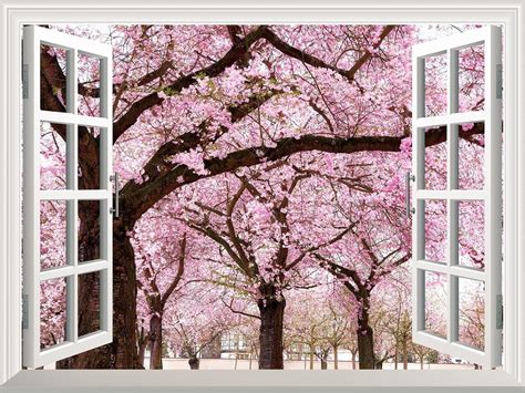 Wall Mural - Cherry Blossom View out of the Open Window Wall Decor - 36 ...