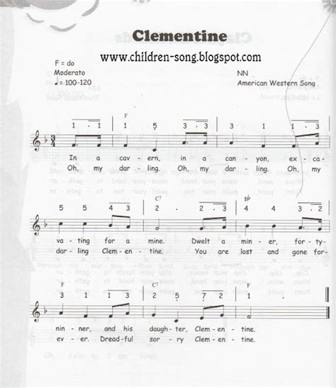 Oh My Darling Clementine Song with Notes and Chord