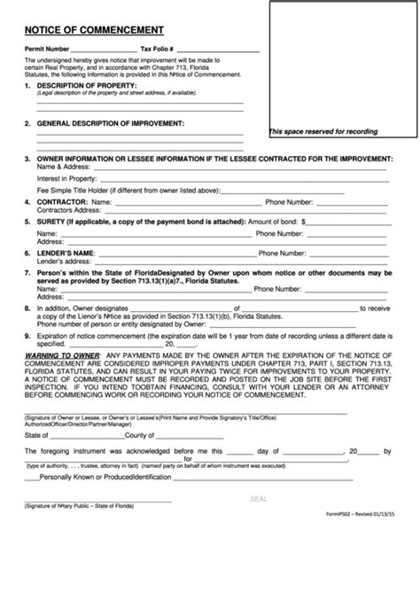 Sarasota County Notice Of Commencement Fill Online Printable - CountyForms.com