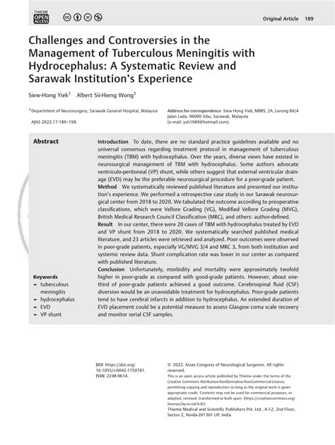 (PDF) Challenges and Controversies in the Management of Tuberculous Meningitis with ...