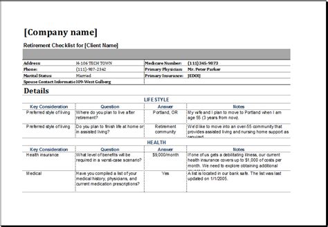 Retirement Checklist Template for MS Excel | Excel Templates