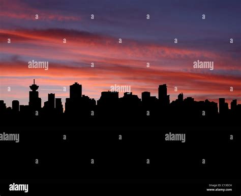 Vancouver skyline at sunset with beautiful sky illustration Stock Photo ...