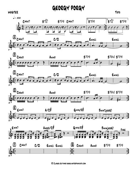 Georgy Porgy (disco Version) (arr. Mateo Aguilar) por Toto Partituras para Piano solo en Sheet ...