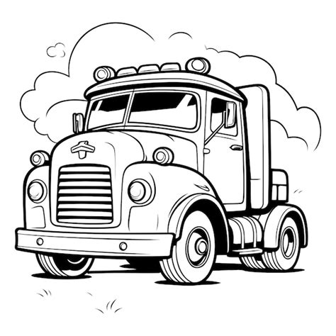 Premium Vector | Cartoon old truck Black and white vector illustration for coloring book