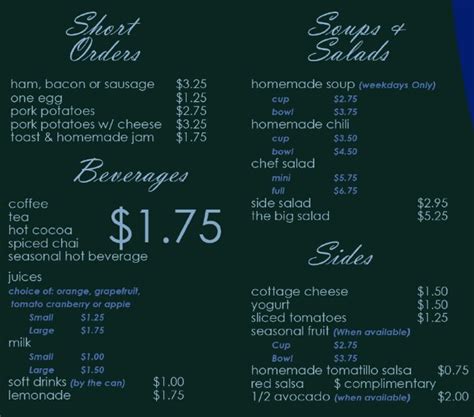 The Park Cafe menu | SLC menu