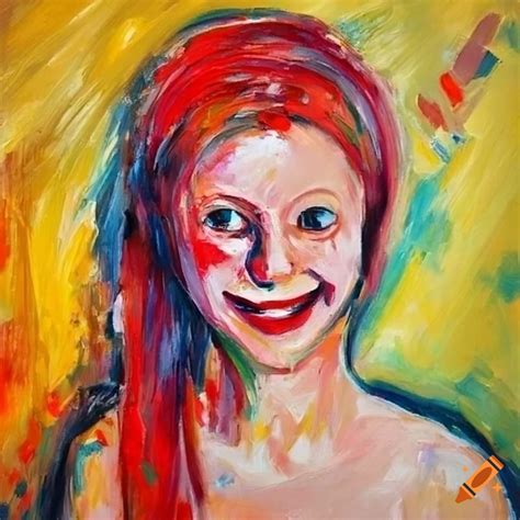 Colorful oil painting of a smiling girl on Craiyon