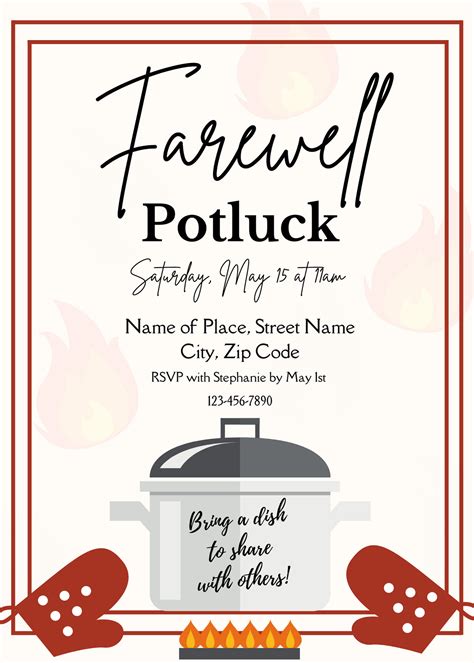 Farewell Potluck Invite Template Editable Potluck Invitation Potluck ...