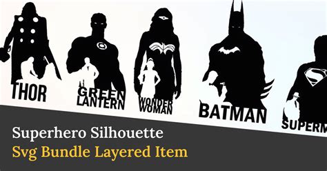 Superhero Silhouette Svg Bundle Layered Object, Superhero Vector, Clipart, Cricut Cut File ...