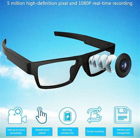 Spectacles Spy Camera DVR, 5.0MP CMOS/30fps /120Degree, 16GB, Battery work 70min, Touch Switch ...