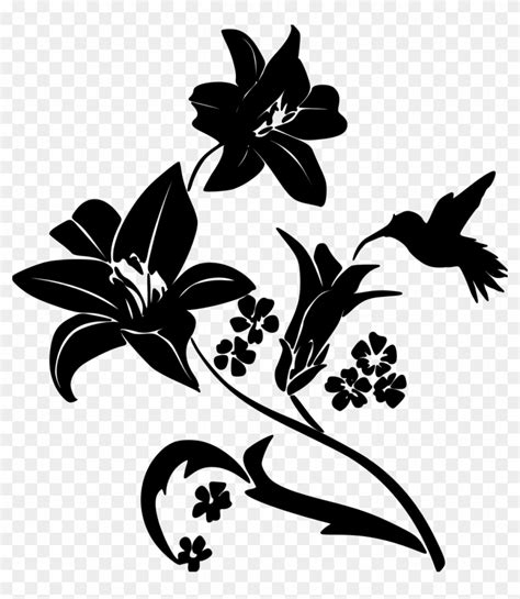 Black And White Hummingbird And Flower Silhouette, HD Png Download ...