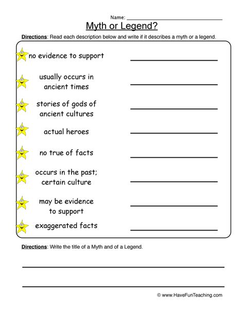 Myths Legends Worksheet • Have Fun Teaching