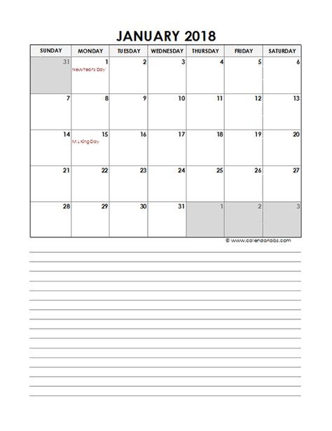 Monthly Calendar 2018 Excel Template | PDF Template