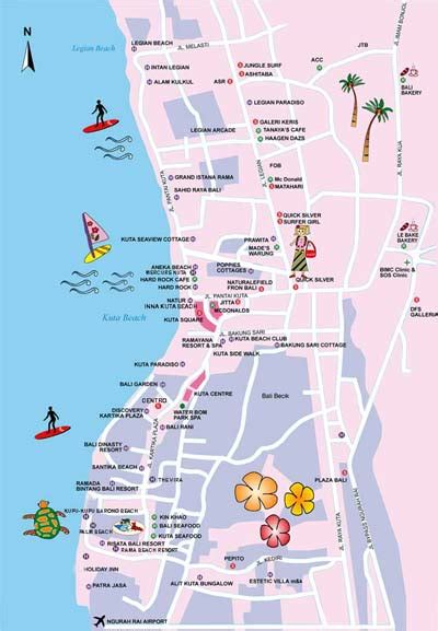 Bali Weather Forecast and Bali Map Info: Location Map of Kuta Beach Bali for Surfers