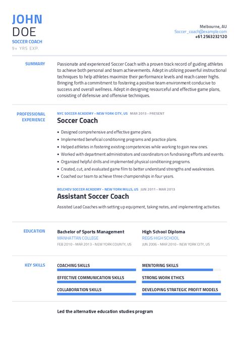 Assistant Coach Resume Sample