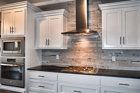 Craftsman Kitchen with White Cabinets and Wood Look Tile