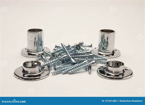 Chrome Parts for the Assembly of Cabinet Furniture on a White Background Stock Photo - Image of ...