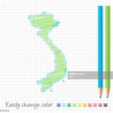 Vietnam Map Sketch With Color Pencils On Grid Paper High-Res Vector Graphic - Getty Images