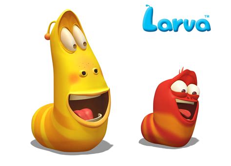 two cartoon characters with the word larva in front of them