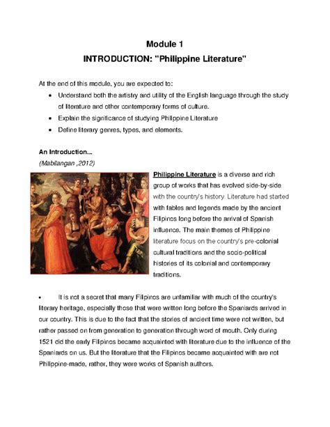 INTRODUCTION Philippine Literature - Module 1 INTRODUCTION: "Philippine ...