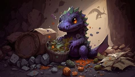 Cute Fantasy Style Baby Dragon Lizard. Generative AI Stock Illustration ...