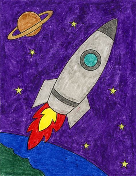 Easy How to Draw a Rocket Tutorial and Rocket Coloring Page | Space ...